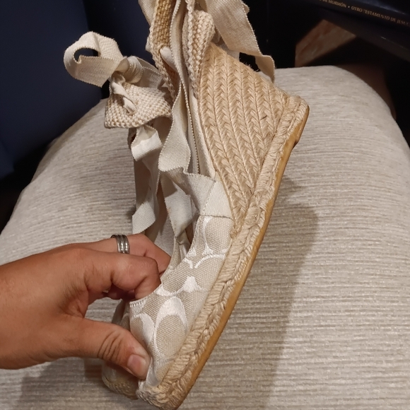 Coach Marnie Signature C Wedges Size 8B Heels Shoes Boho Beachy Ballet core Tie - Picture 2 of 6